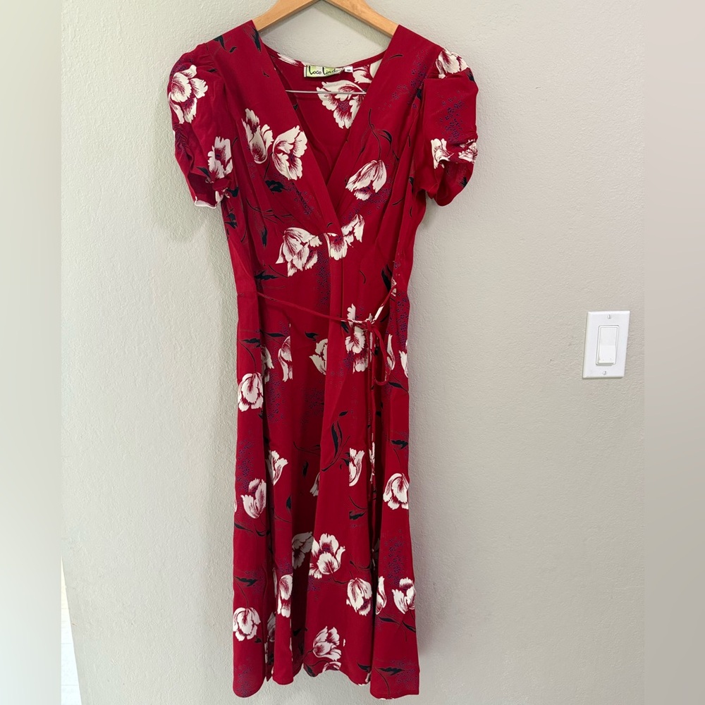 Loco Lindo Red Floral Wrap Dress - Size S
